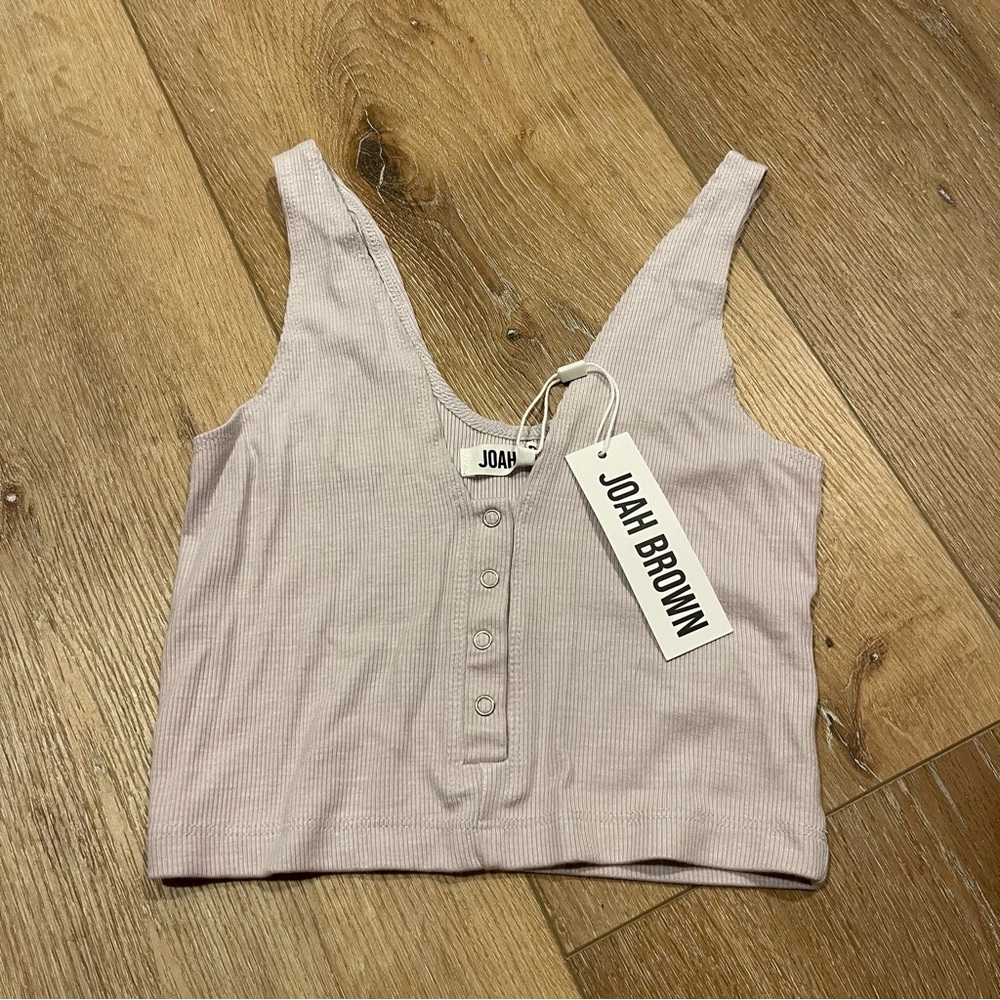 Joah Brown Pale Mauve Ribbed Henley Crop Tank